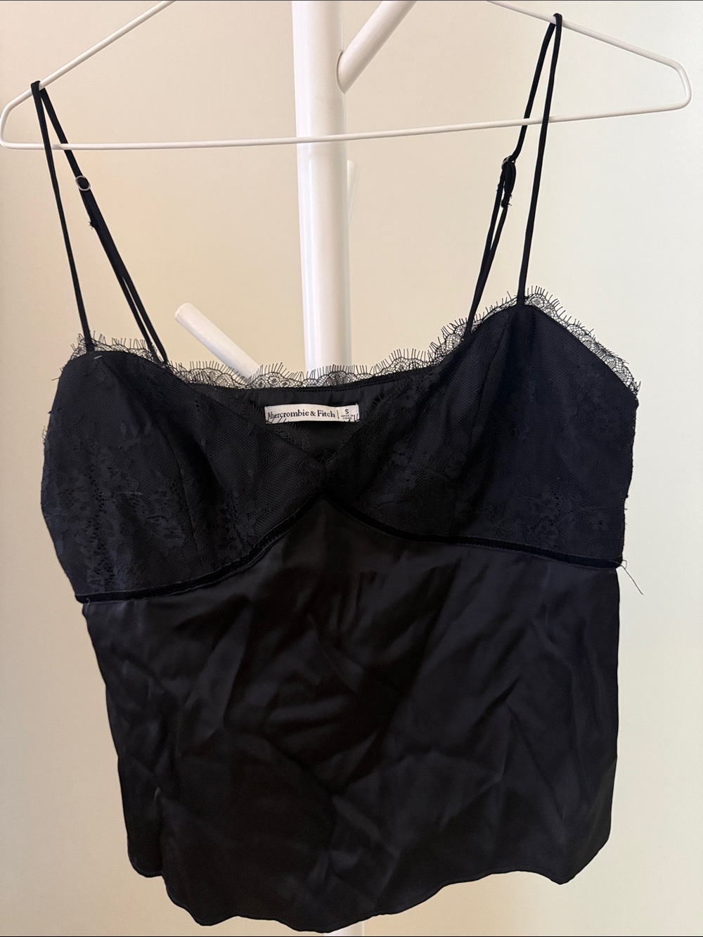 Abercrombie & Fitch Black Lace-Trim Satin Camisole Top